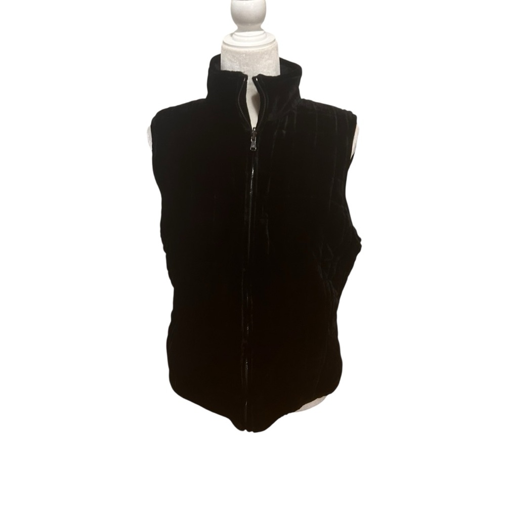 RALPH LAUREN Reversible black Velvet/Quilted Sateen Vest womens size large zip - Picture 15 of 16